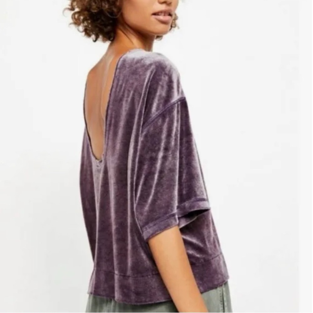 Free People We The Free Valerie Velour Scoop Back Velvet Tee Small Purple